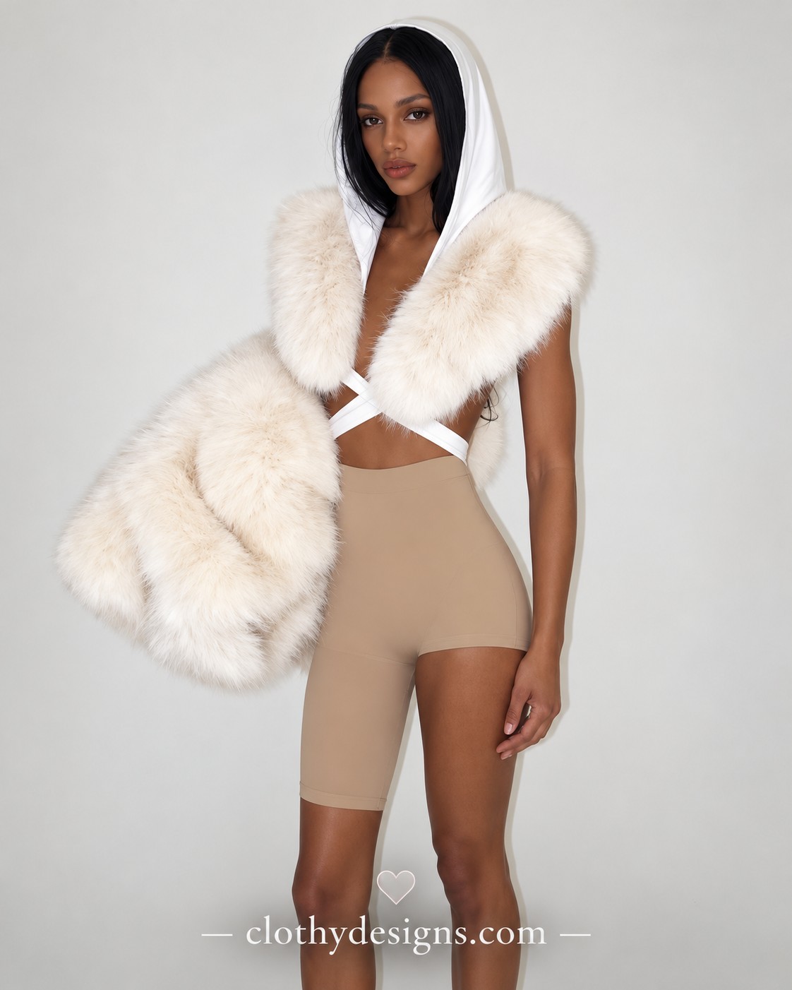 Wild Woman Sexy Furry Hooded Shawl – Grunge Cyberpunk Techwear Winter Coat for Women